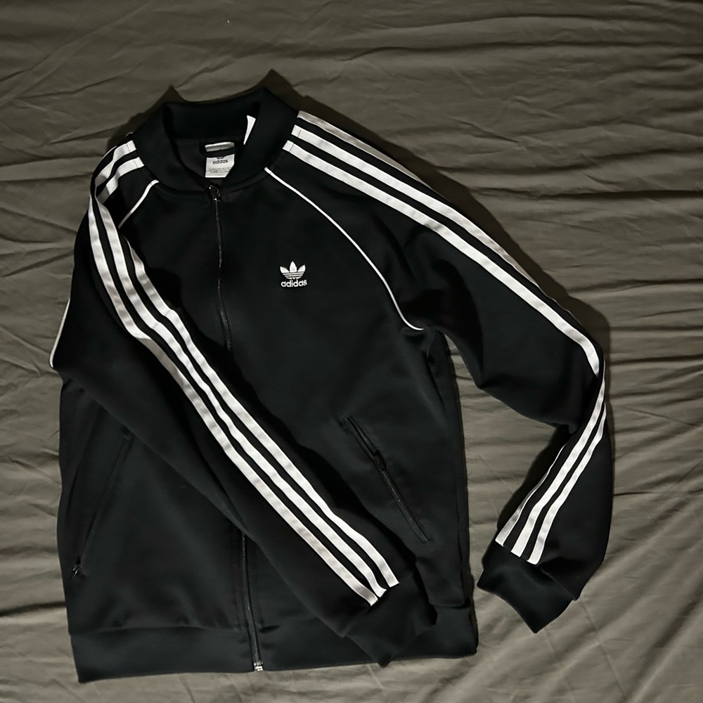 Adidas Black Track Jacket with White Accents